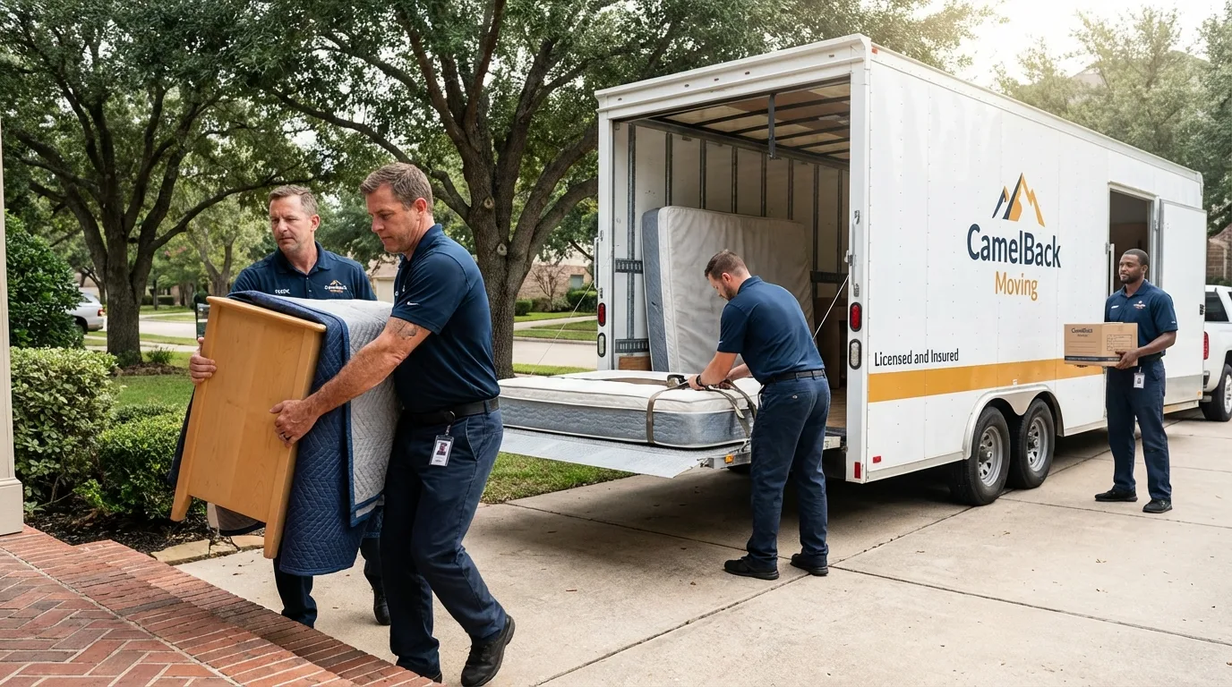 Crew loading residential truck for cross-state move from Harlan, IA