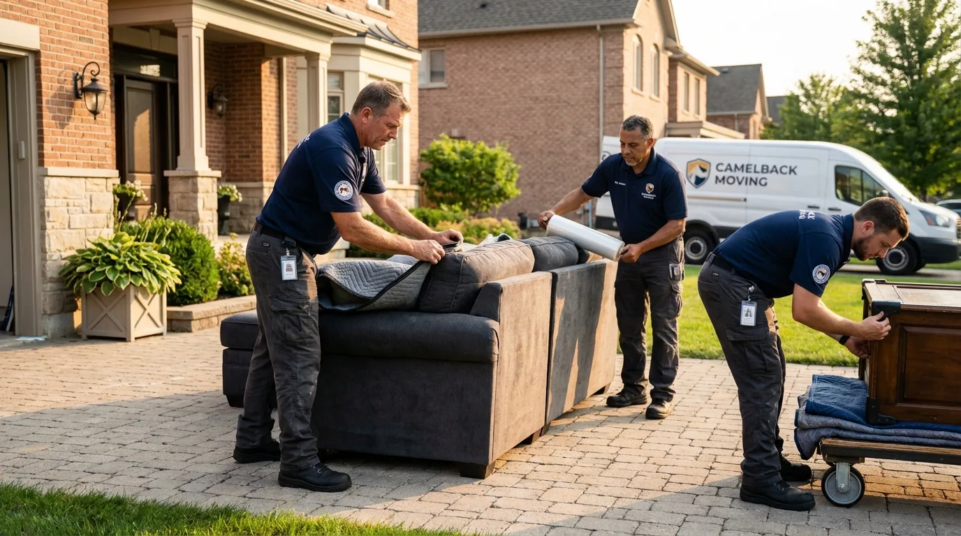 Large estate moving crew wrapping furniture in Harlan, IA